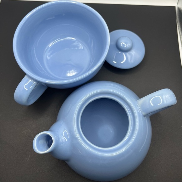 Pier 1 Blue Ceramic Stoneware Tea For One Stackable Teapot Excellent Condition - Picture 9 of 9